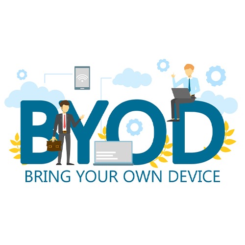 Students using personal devices in class under the BYOD program at CBS Kuwait